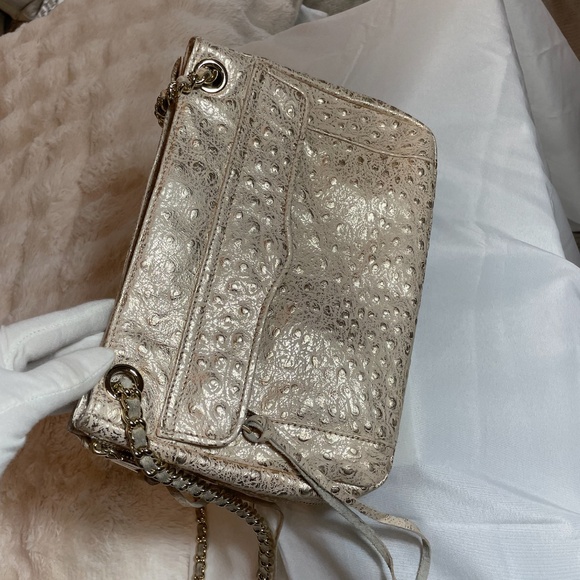 Rebecca Minkoff Ostrich Swing Bag Metallic Champagne Leather - Picture 3 of 15
